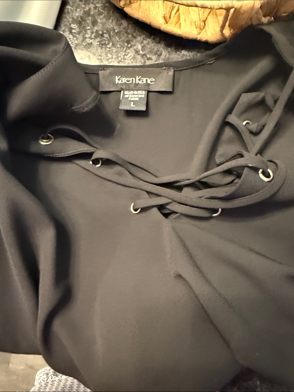 Karen Kane Black Lace-Up V-Neck Top with Grommet Detail